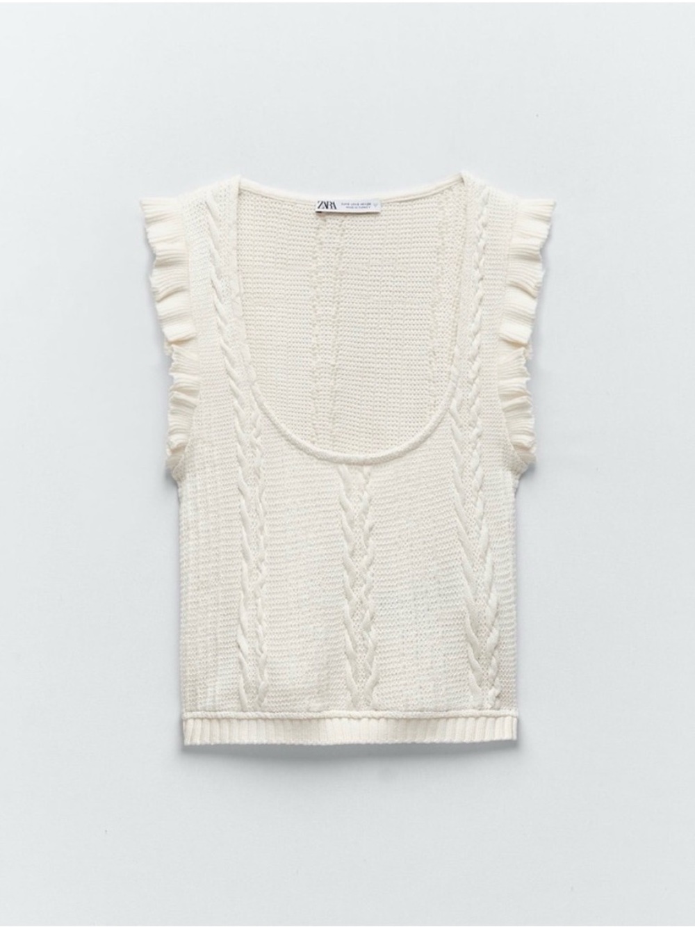 Zara Cable Knit Ruffle Sleeve Tank Sz Large